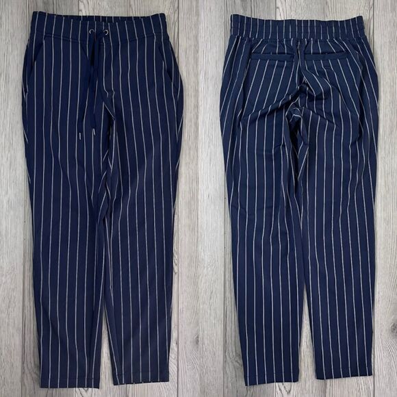Athleta Pants - Athleta Blue Midtown Size 0 Stripe Ankle Pull On Athleisure Pants Trouser Office